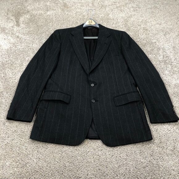 VTG Ralph Lauren Polo Blazer Mens 44R Black University Club Pinstripe Wool USA - Picture 1 of 13